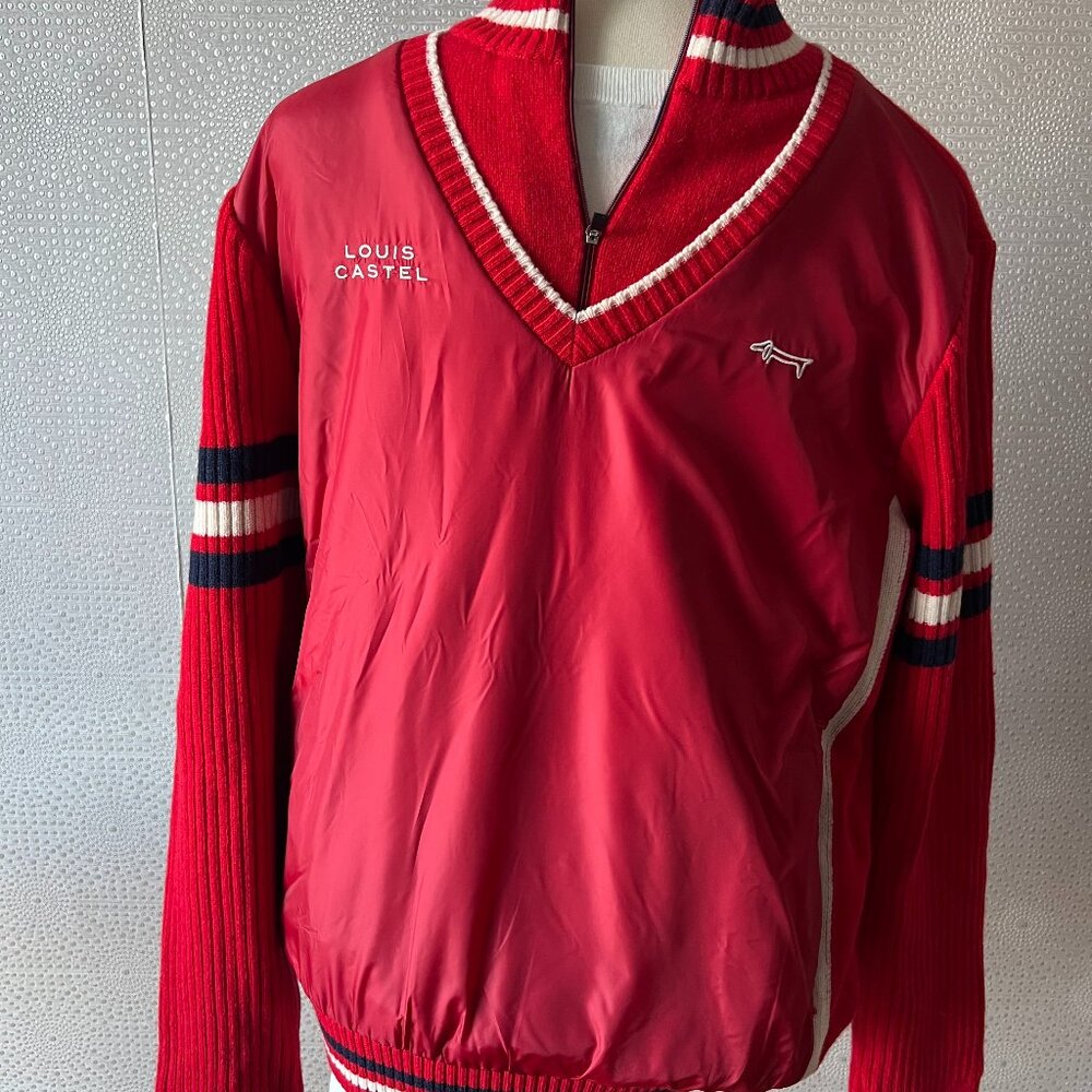 Louis Castel Men's Red Golf Wool Wind Resistant Lined 1/4 Zip Sweater Size L